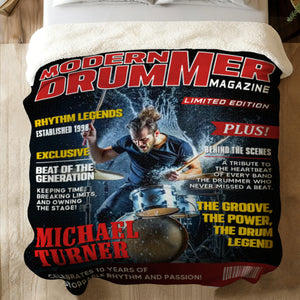 Personalized Modern Drummer Magazine Cover Blanket, Cool Gift For Music Lover, Drummer Gift