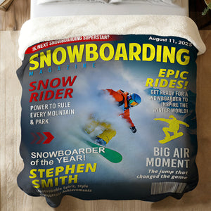 Custom Snowboarding Magazine Cover Blanket– Snowboard Gift, Gift for Snowboard Lovers