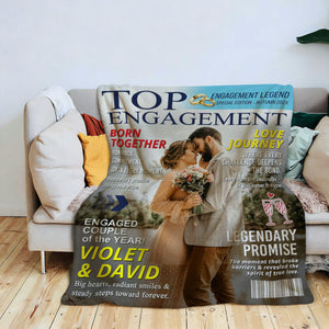 Personalized Custom Couple Photo Engagement Magazine Cover Blanket, Wedding Keepsake