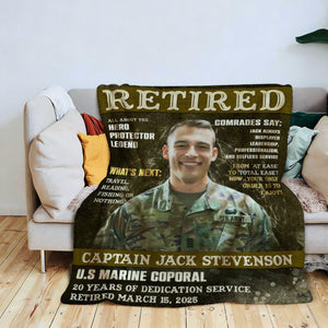 Personalized Military Retirement Magazine Cover Blanket, Army Retirement Gift, Military Gift