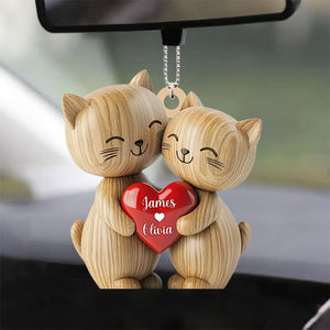 Cute Cat Couple - Personalized Cat Heart Couple Ornament