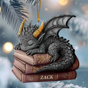 Dragon And Book Christmas Ornament, Personalized Ornament