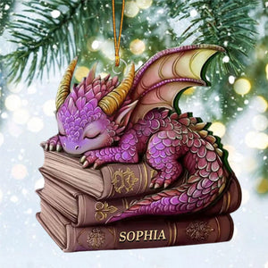 Dragon And Book Christmas Ornament, Personalized Ornament