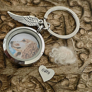 Engraved Name Photo Personalized Pet Keychain, Memorial Dog Fur keepsake