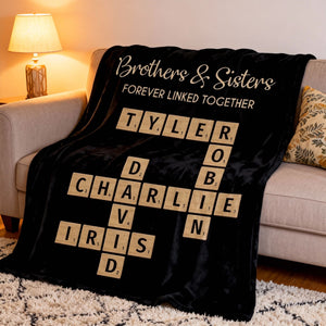 Brothers & Sisters Forever Linked Together - Family Personalized Crossword Puzzle Art Personalized Blanket