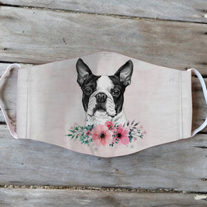 Boston Terrier Dog Flower EZ01 2404 Face Mask