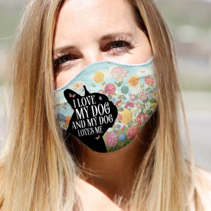 Bulldog Silhouette I Love My Dog Floral EZ02 0206 Face Mask