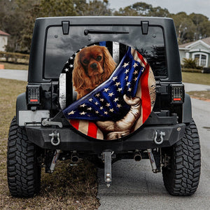 Cavalier King Charles Spaniel Inside American Flag Independence Day Spare Tire Cover
