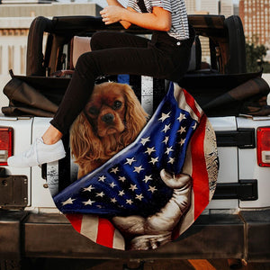Cavalier King Charles Spaniel Inside American Flag Independence Day Spare Tire Cover