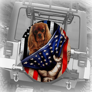 Cavalier King Charles Spaniel Inside American Flag Independence Day Spare Tire Cover