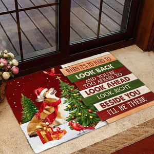 Christmas Corgi Look right beside you Doormat