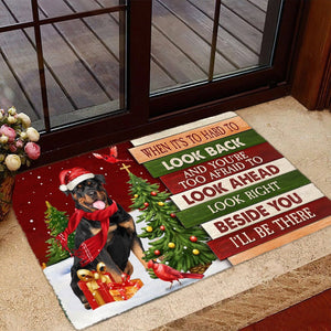 Christmas Rottweiler 1 Look right beside you Doormat