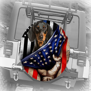 Dachshund Inside American Flag Independence Day Spare Tire Cover