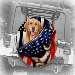Golden Retriever Inside American Flag Independence Day Spare Tire Cover