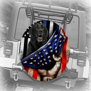Labrador Retriever Inside American Flag Independence Day Spare Tire Cover