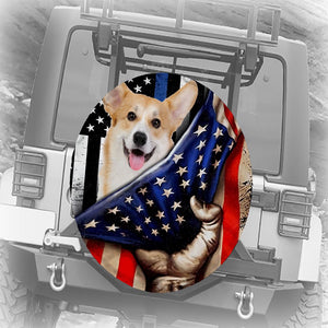 Pembroke Welsh Corgi Inside American Flag Independence Day Spare Tire Cover