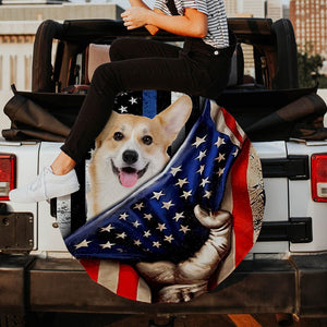 Pembroke Welsh Corgi Inside American Flag Independence Day Spare Tire Cover