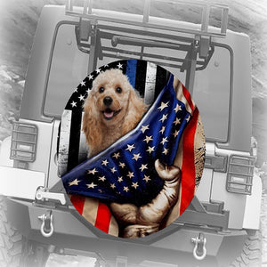 Poodle Inside American Flag Independence Day Spare Tire Cover