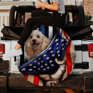 Poodle Inside American Flag Independence Day Spare Tire Cover