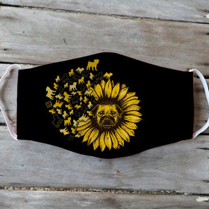 Pug Dog Sunflower Leaf EZ01 2404 Face Mask
