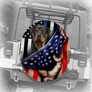 Rottweiler Inside American Flag Independence Day Spare Tire Cover