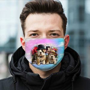 Two Cute BullDog Wear Hat EZ17 3005 Face Mask