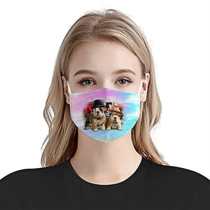Two Cute BullDog Wear Hat EZ17 3005 Face Mask