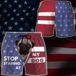 3D Stop staring at my dog pug Beach Shorts Swim Trunks