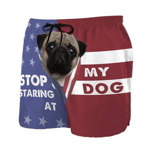 3D Stop staring at my dog pug Beach Shorts Swim Trunks