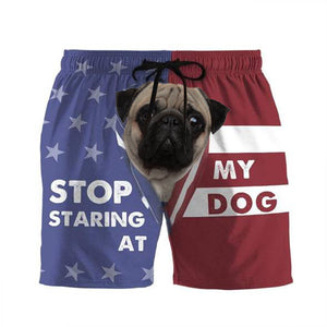 3D Stop staring at my dog pug Beach Shorts Swim Trunks