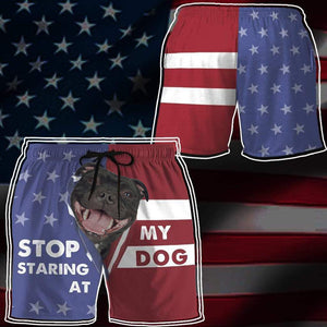 3D Stop staring at my dog Staffordshire Bull Terrier Beach Shorts Swim Trunks