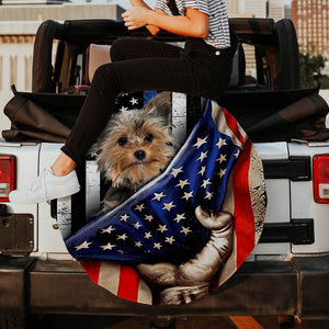 Yorkshire Terrier Inside American Flag Independence Day Spare Tire Cover