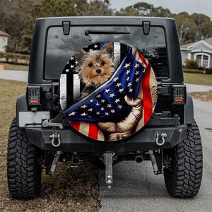 Yorkshire Terrier Inside American Flag Independence Day Spare Tire Cover
