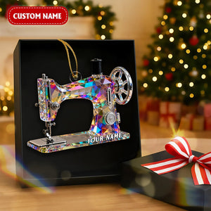 Stained Glass Effect Sewing Machine Custom Name Acrylic Ornament, Gift For A Tailor, Xmas Decor