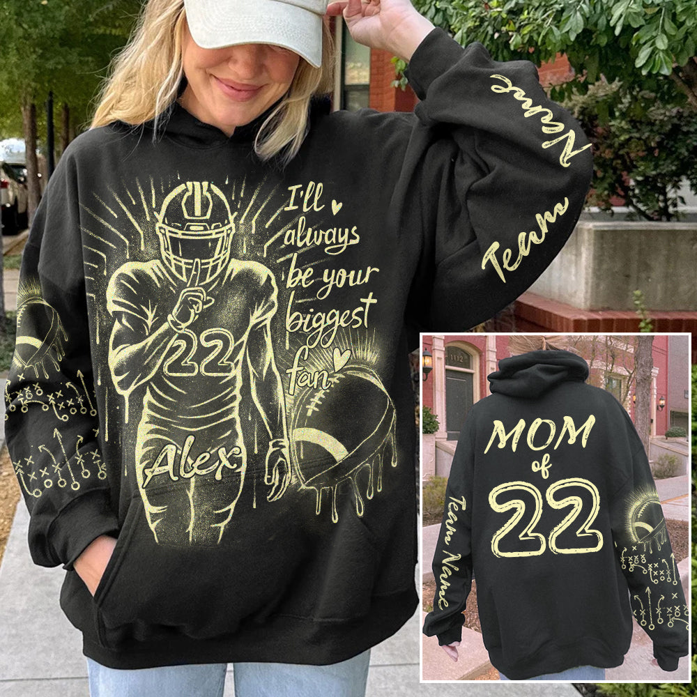 I'll Always Your Biggest Fan - Personalized Bleach Style Football Hoodie For Football Mom