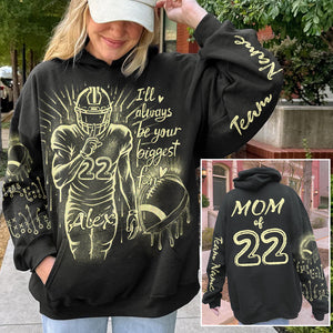 I'll Always Your Biggest Fan - Personalized Bleach Style Football Hoodie For Football Mom