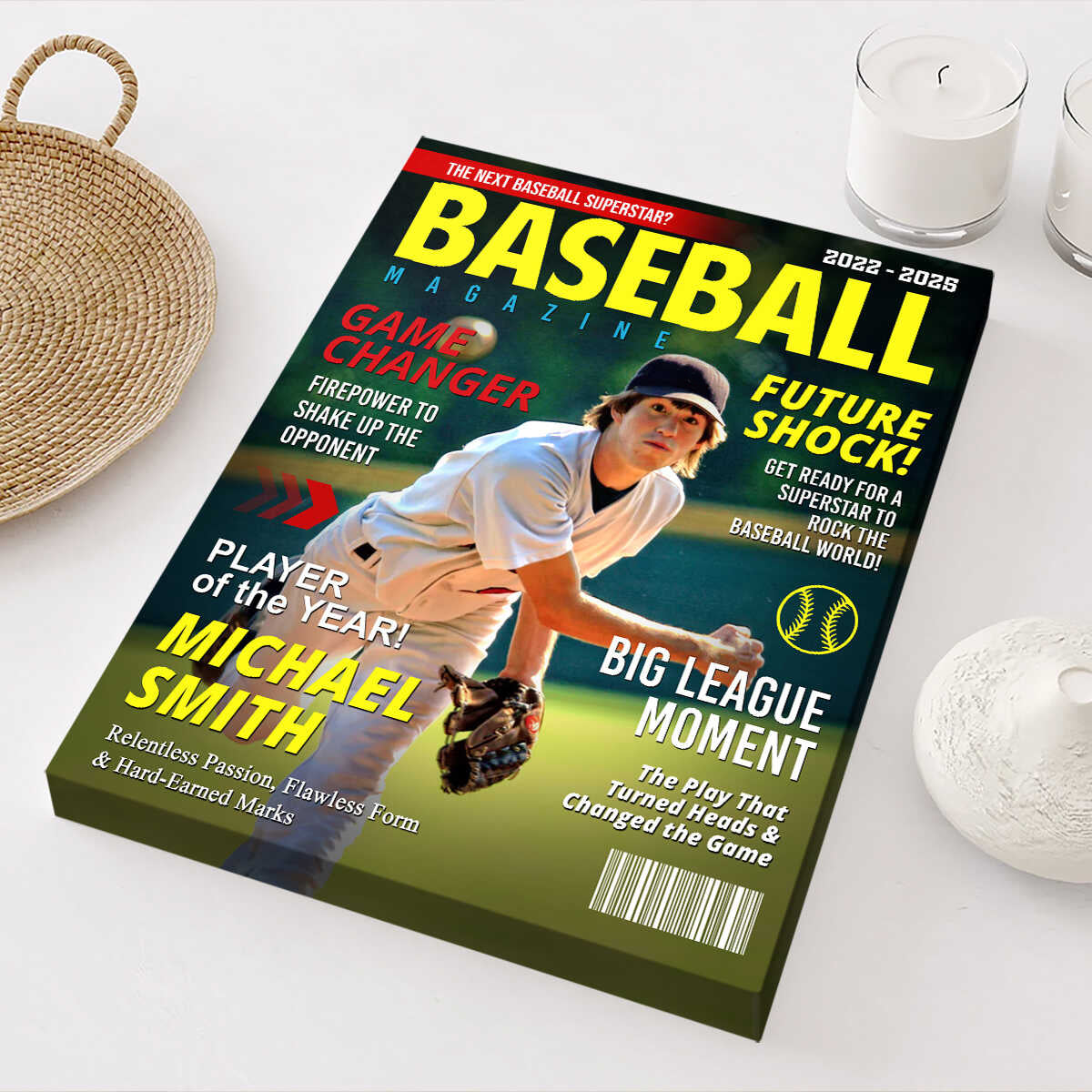 Personalized  Custom Baseball Magazine Cover Canvas, Graduation Gifts for Baseball Player