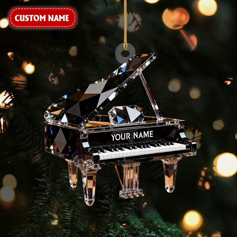 Customized Piano Crystal Effect Acrylic Ornament, Pianist Gift, Piano Christmas Music Theme Decor
