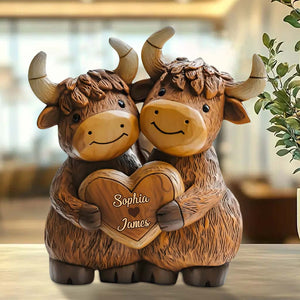 Cute Highland Cow Couple - Personalized Highland Cow Custom Shaped Acrylic Plaque