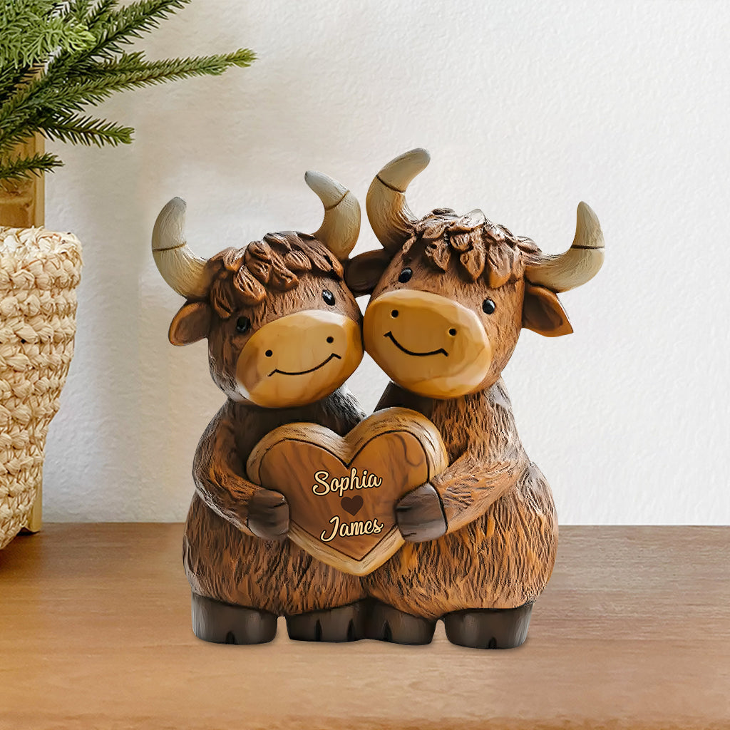 Cute Highland Cow Couple - Personalized Highland Cow Custom Shaped Acrylic Plaque
