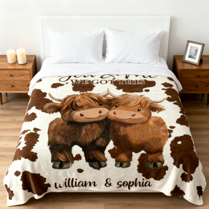Personalized You and Me We Got This Highland Cow Couple Soft Blanket