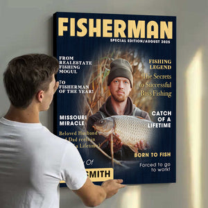 Custom Fishing Magazine Cover Canvas, Personalized Gift For Fishermen, Fishing Gifts For Him, Fishing Dad Gift, Angler Funny Fisherman Gift