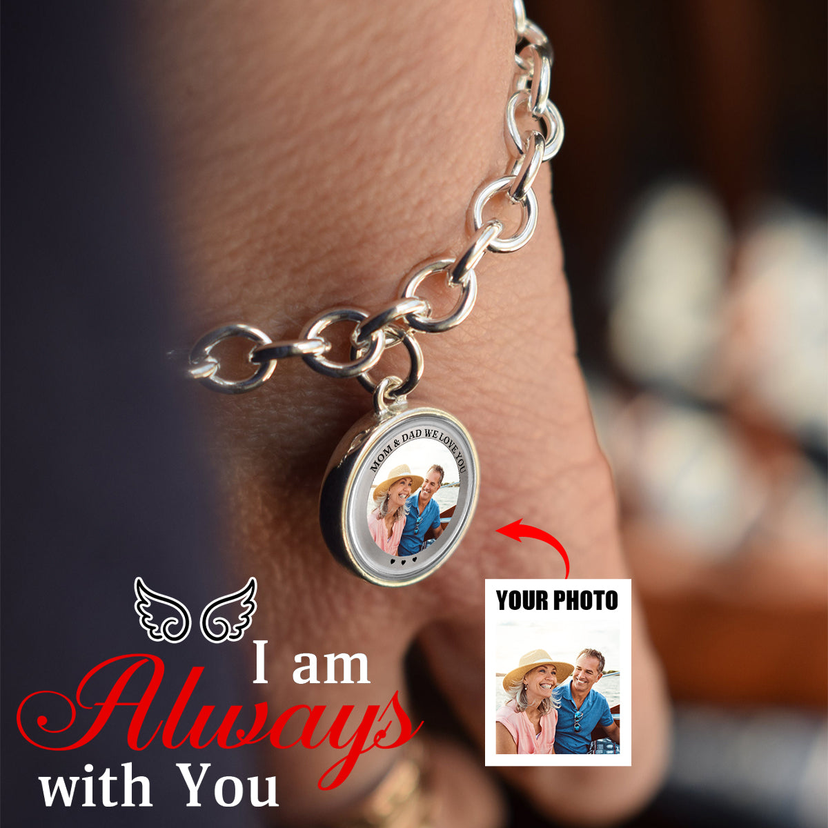 I'm Always With You - Memorial Personalized Photo Charm Bracelet
