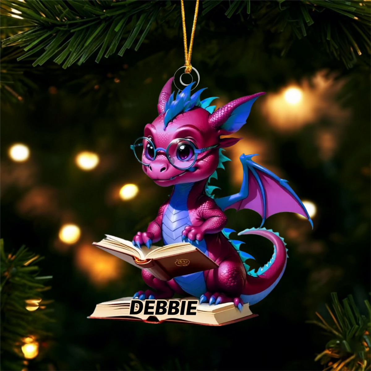 Dragon Reading Books Ornament - Personalized Christmas Gift for Book Lover