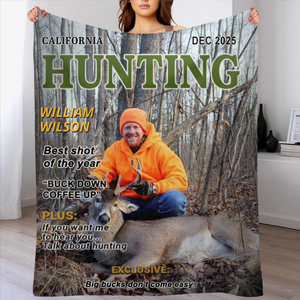 Wild At Heart Custom Photo Hunting Magazine Cover Blanket, Personalized Hunting Blanket Gifts for Men, Hunting Dad Gift