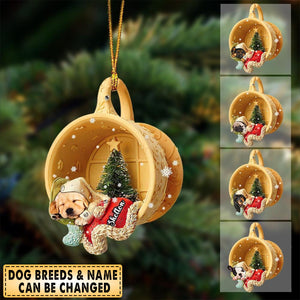 Personalized Dog Sleeping In A Tiny Cup Christmas Holiday-Two Sided Ornament