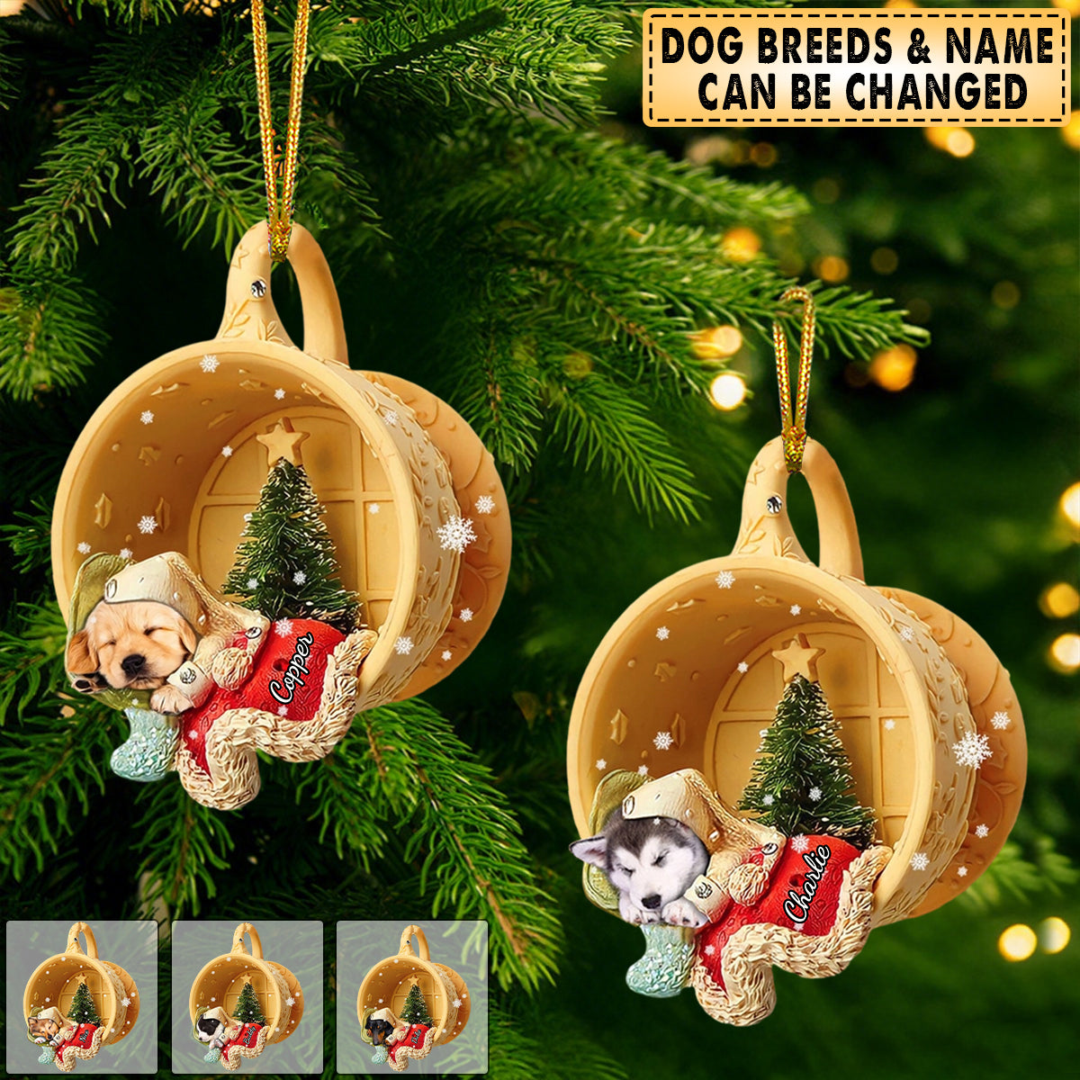 Personalized Dog Sleeping In A Tiny Cup Christmas Holiday-Two Sided Ornament