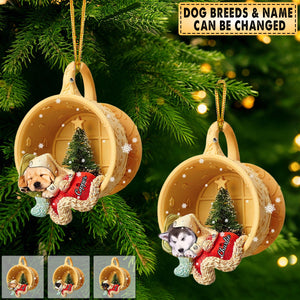 Personalized Dog Sleeping In A Tiny Cup Christmas Holiday-Two Sided Ornament