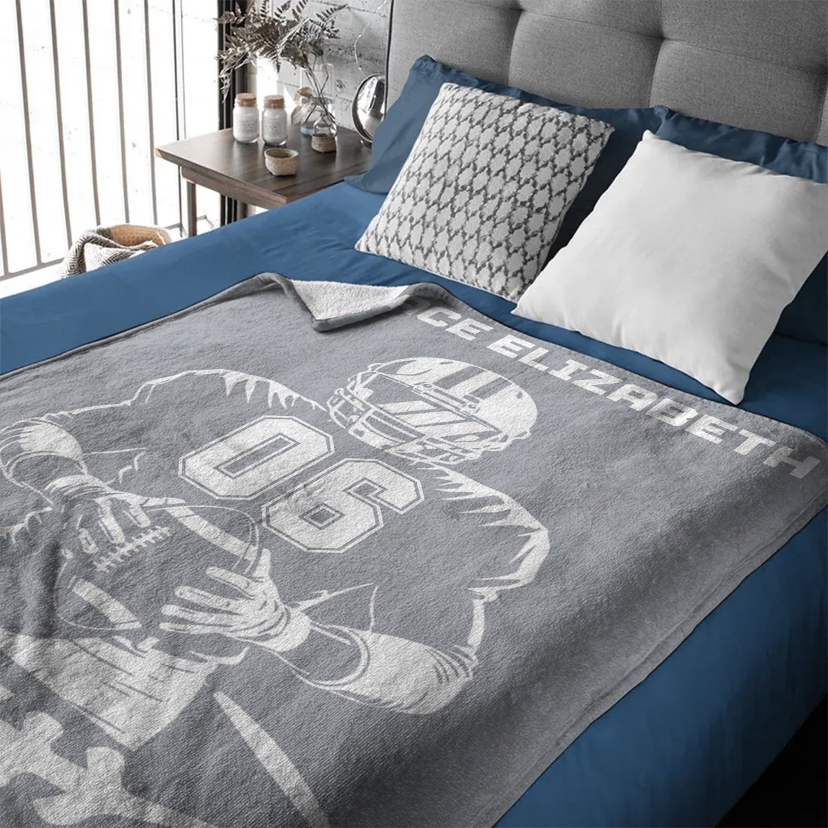 Personalized Football Blanket with Name Jersey Number Gifts for Football Lovers, Coaches, Fans