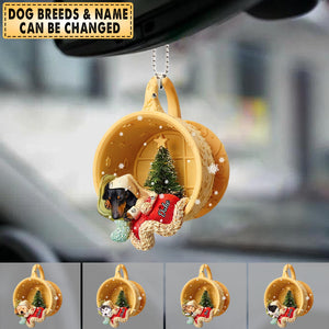 Personalized Dog Sleeping In A Tiny Cup Christmas Holiday-Two Sided Ornament